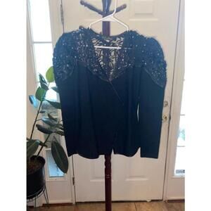 Women's El-Ana Collection Black Beaded Evening Jacket Size M